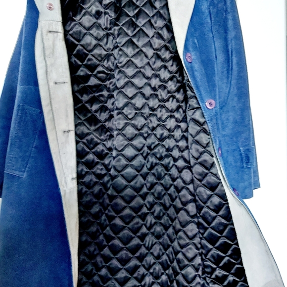 Dark Blue grey  Suede and Polyester  Long Coat - L (L43xW48) - Picture 4 of 11